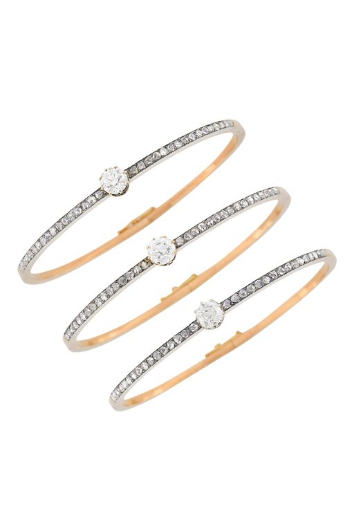 Three 18k Gold Diamond Bracelets