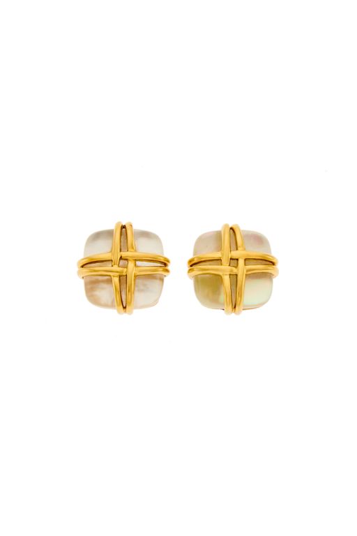 Pair of 18k Gold Rock Crystal Earrings