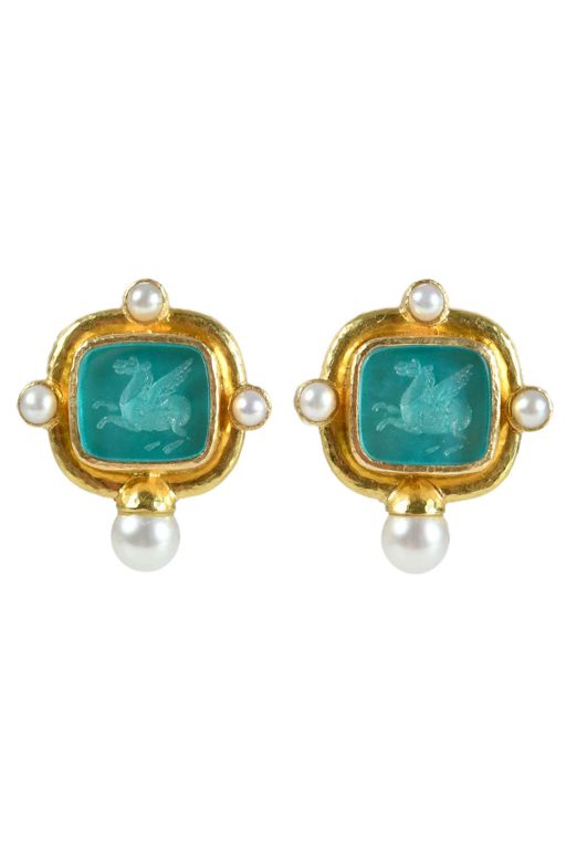 19k Gold Glass and Pearl Earrings
