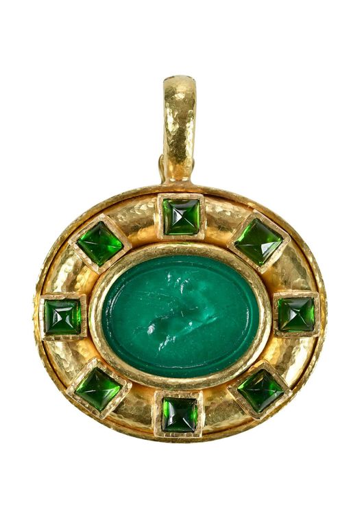 19k Gold Glass and Peridot Pendant