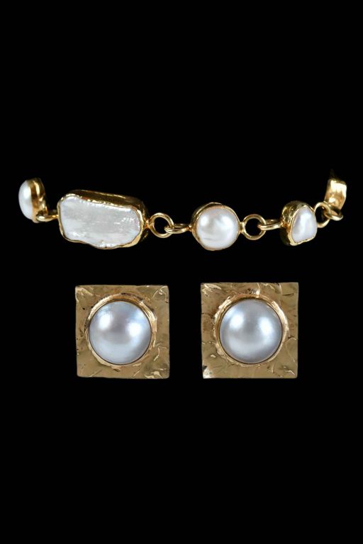 14k Gold Pearl Jewelry Set
