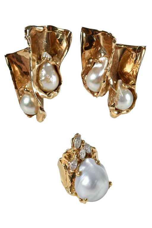 Gold Pearl and Diamond Jewelry Set