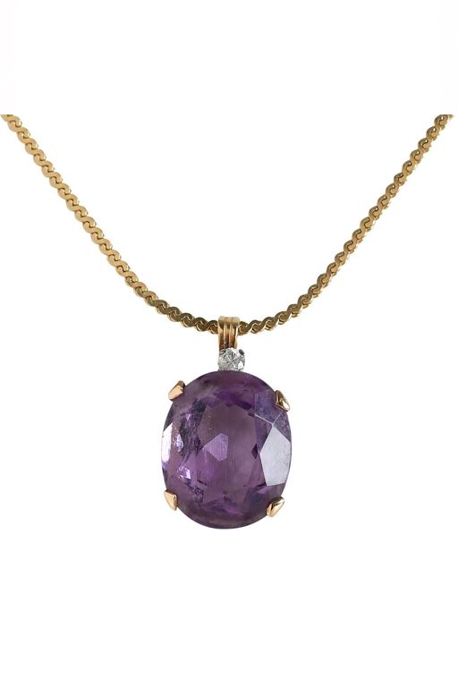 14k Gold Amethyst and Diamond Pendant Necklace