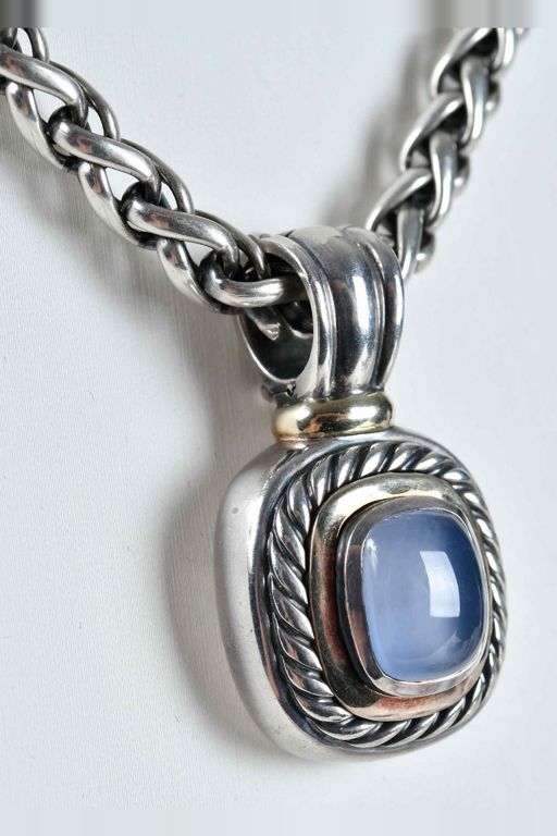 14k Gold and Silver Chalcedony Pendant Necklace