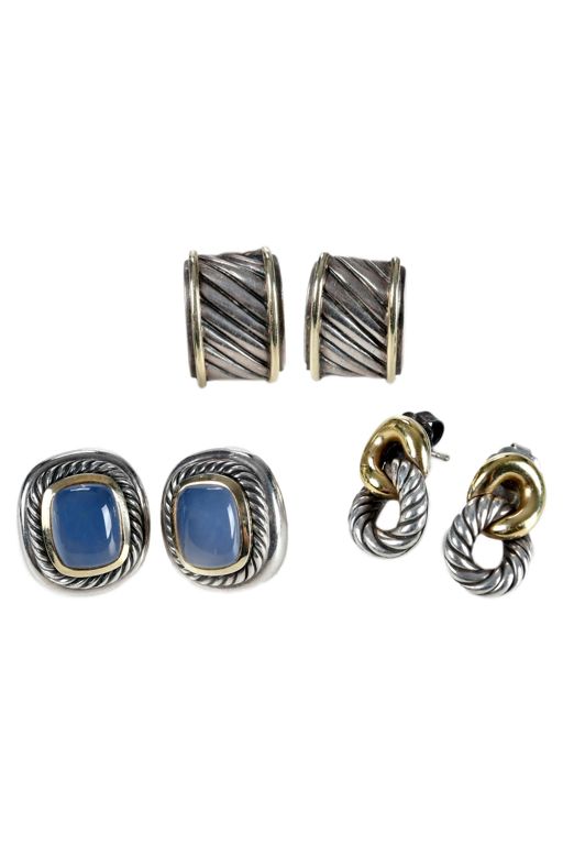 Three Pair of 14k Gold and Silver Earrings