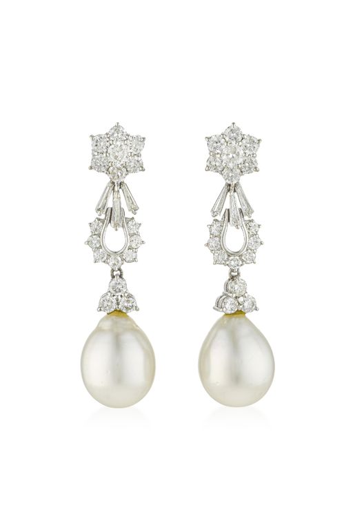 Pair of 14k Gold Pearl and Diamond Earrings