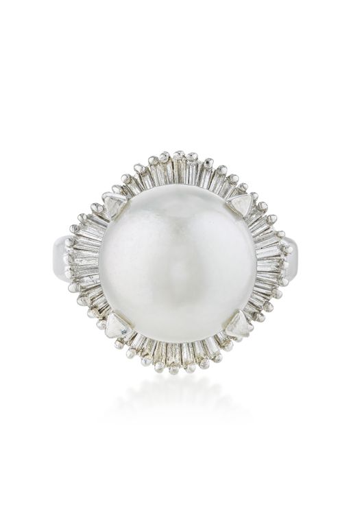 Platinum Pearl and Diamond Ring