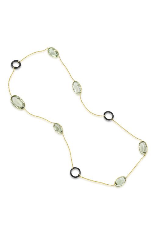 18k Gold Prasiolite and Onyx Necklace