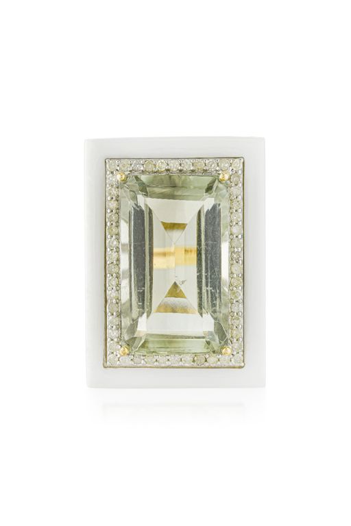 14k Gold Prasiolite and Onyx Ring