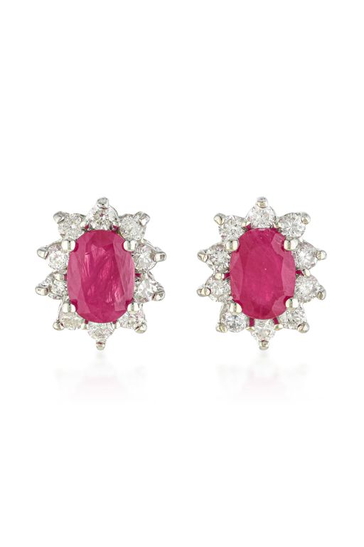 Pair of 14k Gold Ruby and Diamond Earrings
