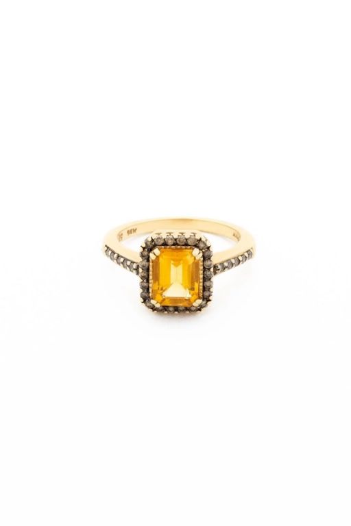 14k Gold Citrine and Diamond Ring