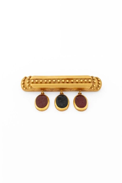 18k Gold Onyx and Carnelian Brooch