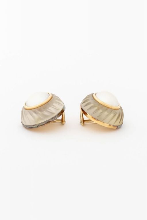 Pair of 14k Gold Pearl and Rock Crystal Earrings