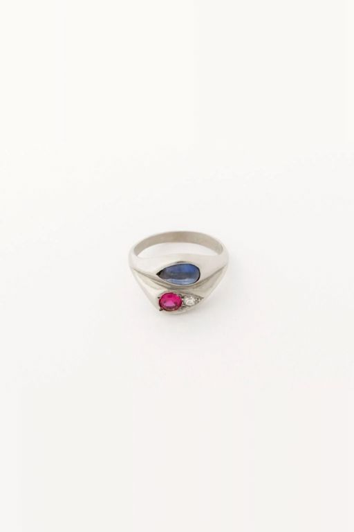 14k Gold Diamond, Ruby and Sapphire Ring