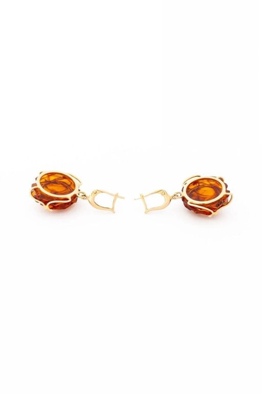 Pair of 14k Gold Amber Earrings