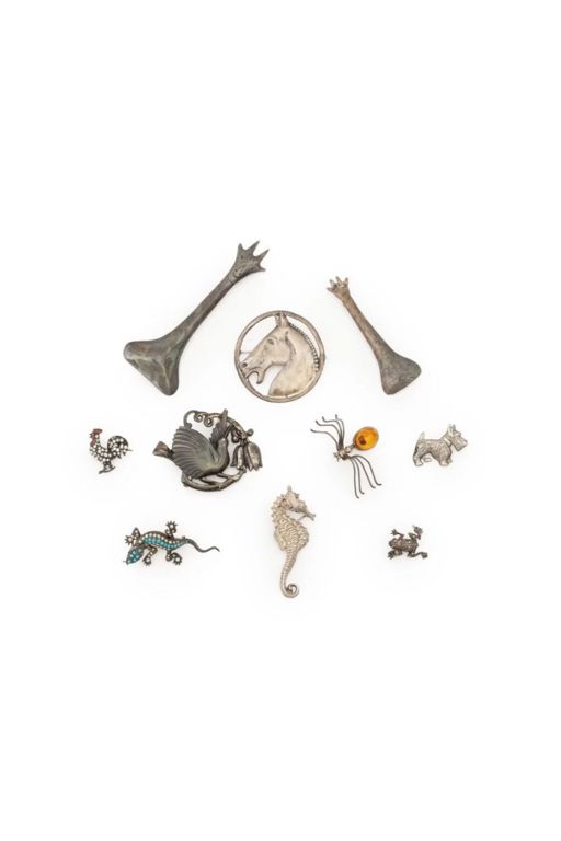 Ten Sterling Silver Multi-Gem Brooches