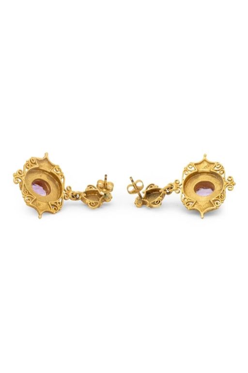 Pair of 14k Gold Amethyst and Pearl Earrings