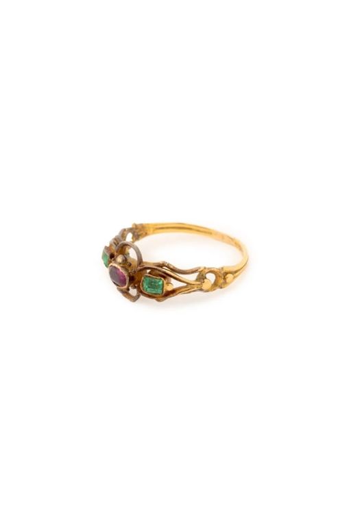 14k Gold Emerald and Ruby Ring