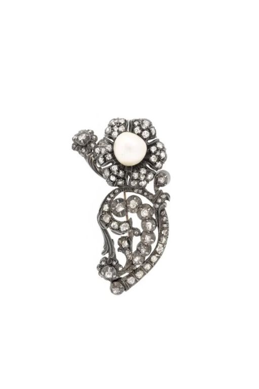 Sterling Silver Pearl and Diamond Brooch
