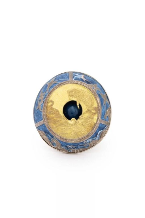 Sterling Silver and 18k Gold Enamel Brooch