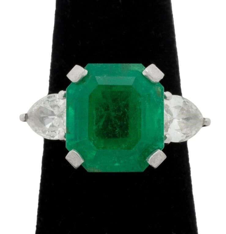 Platinum Emerald and Diamond Ring