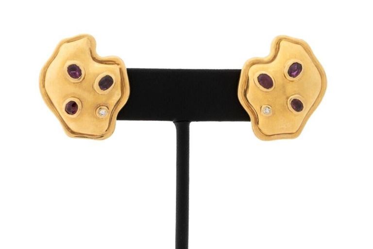 Pair of 14k Gold Ruby and Diamond Earrings