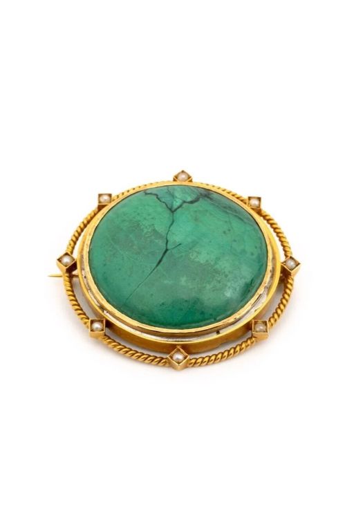 14k Gold Turquoise and Pearl Brooch