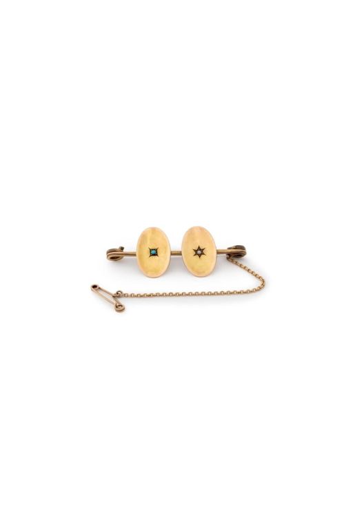 14k Gold Pearl and Turquoise Brooch