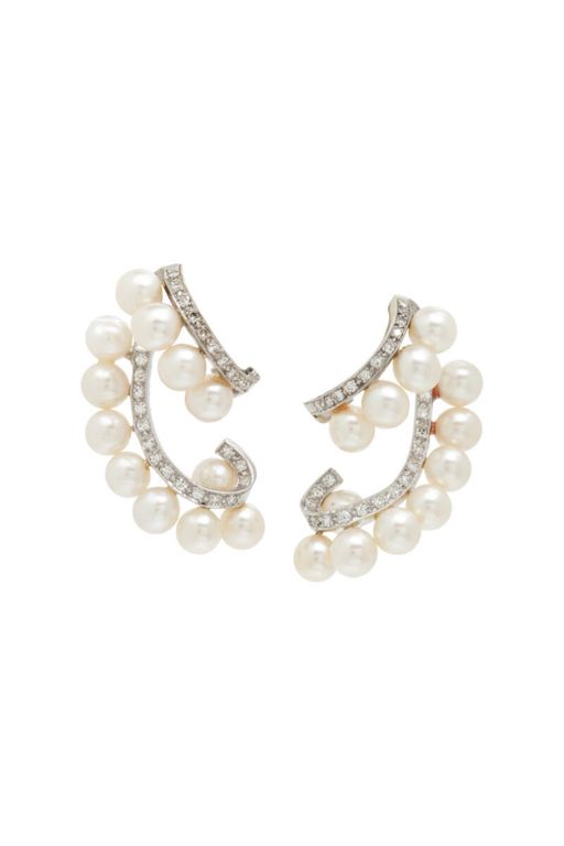 14k White Gold Pearl and Diamond Earrings