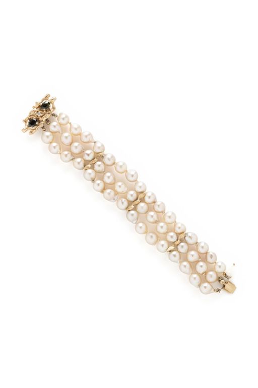 14k Gold Pearl, Tourmaline and Diamond Bracelet
