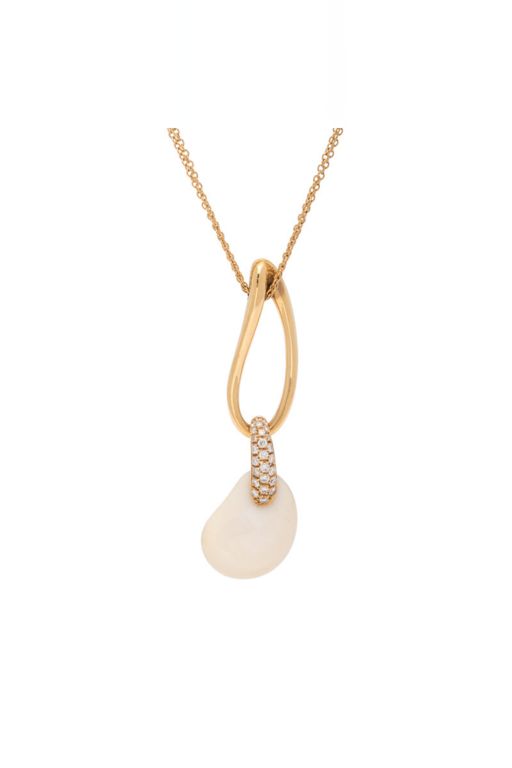18k Gold Chalcedony and Diamond Pendant Necklace