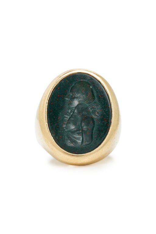 14k Yellow Gold Bloodstone Intaglio Ring