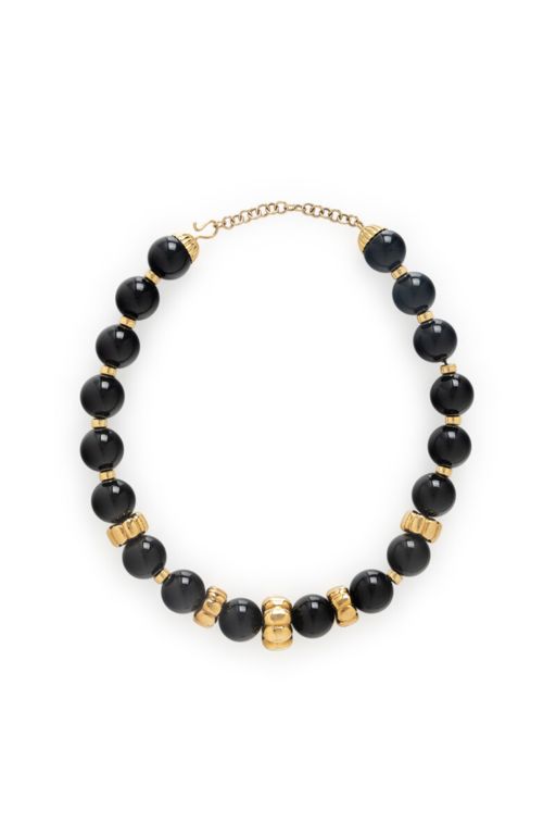 18k Yellow Gold Onyx Bead Necklace