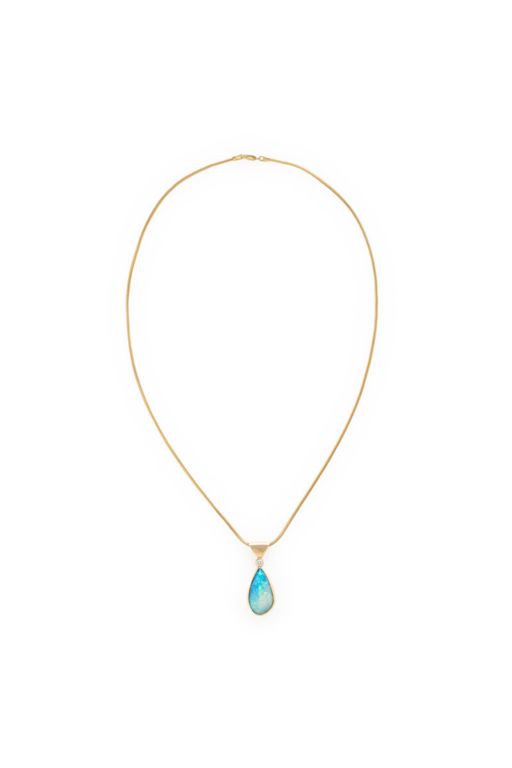14k Yellow Gold Opal and Diamond Pendant Necklace