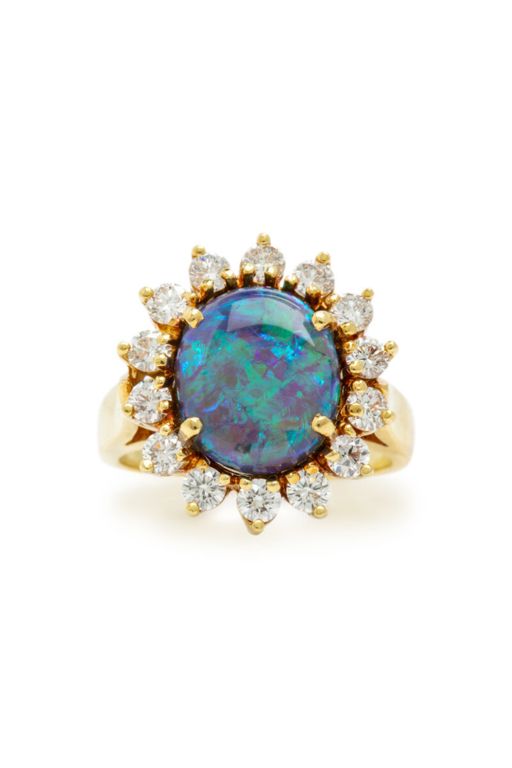18k Yellow Gold Opal and Diamond Ring