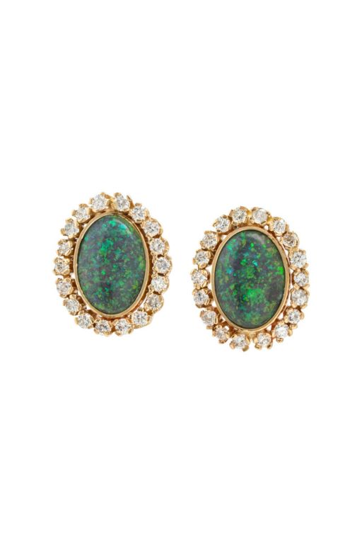 14k Yellow Gold Opal and Diamond Earrings