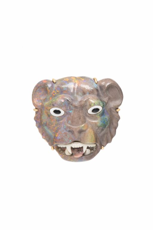 14k Gold Opal and Hardstone Lion Pendant/Brooch