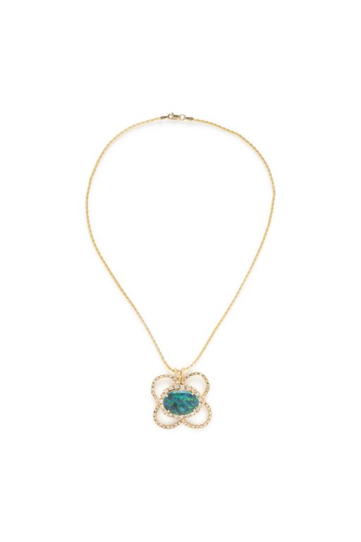 14k Yellow Gold Opal and Diamond Pendant Necklace