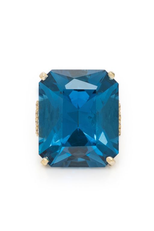 14k Yellow Gold Blue Topaz and Diamond Ring