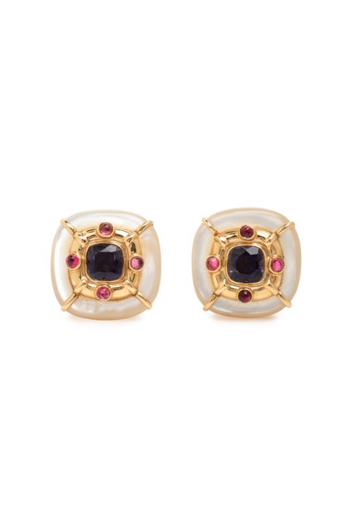 14k Gold Iolite, Tourmaline and MOP Earrings