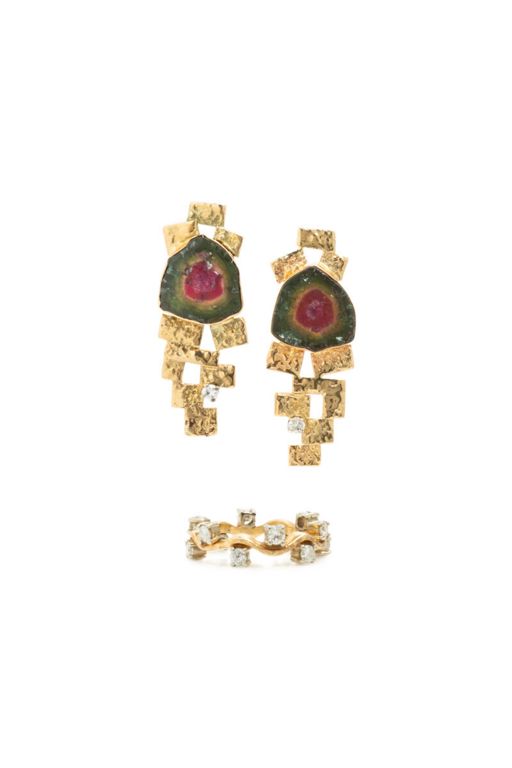 14k Gold Tourmaline and Diamond Jewelry Set