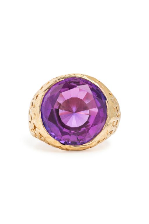 14k Yellow Gold Synthetic Sapphire Ring