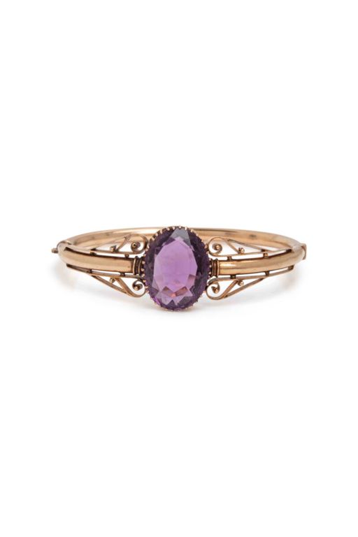 14k Yellow Gold Amethyst Bangle Bracelet