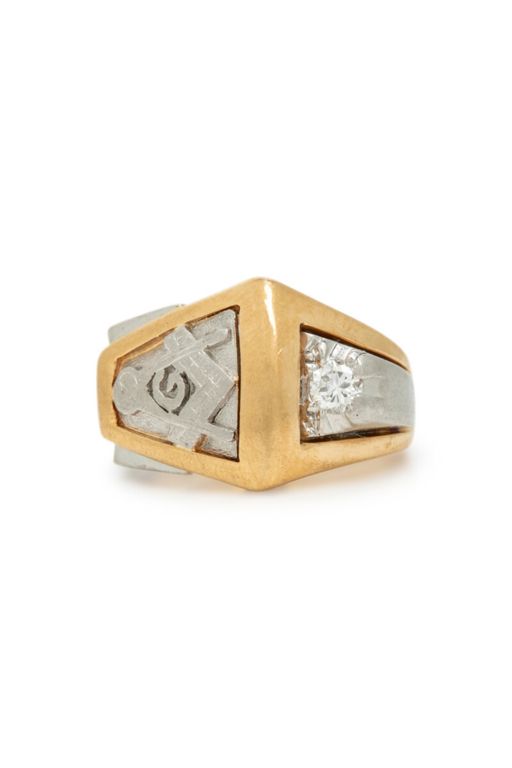Platinum and 14k Yellow Gold Diamond Masonic Ring