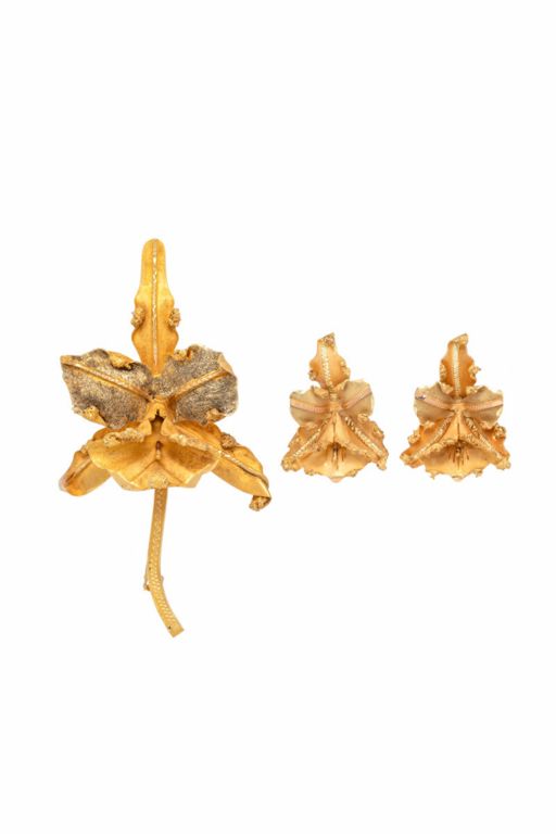 18k Yellow and Rose Gold Orchid Jewelry Set