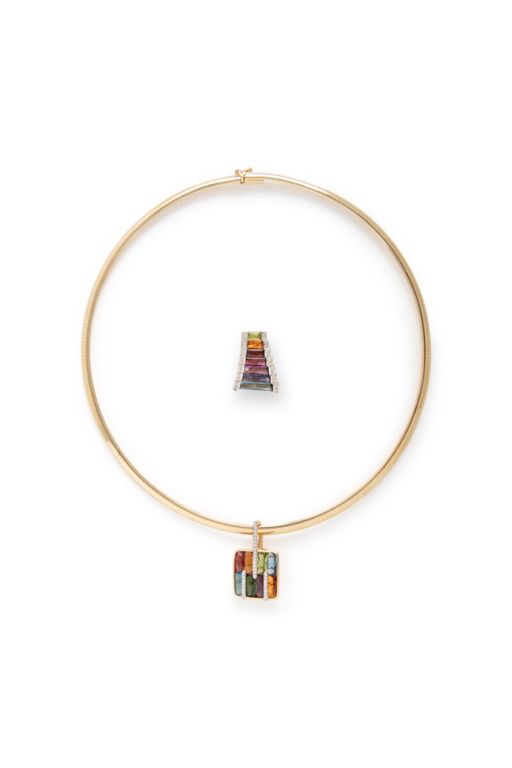 14k Yellow Gold Two Multi-Gem Pendant Necklace