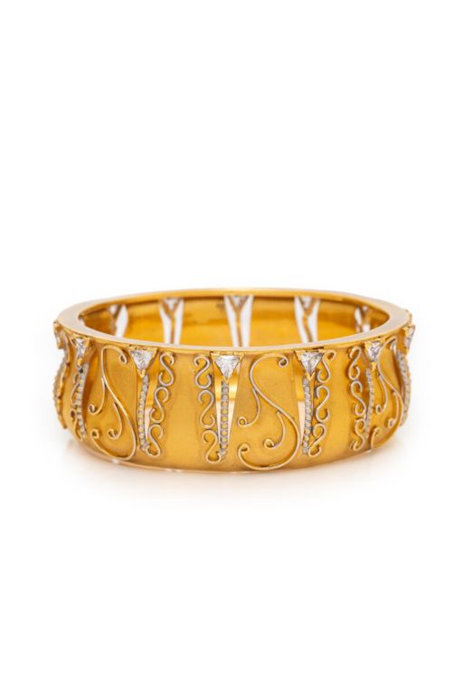 22k Yellow Gold Colorless Crystal Bangle Bracelet