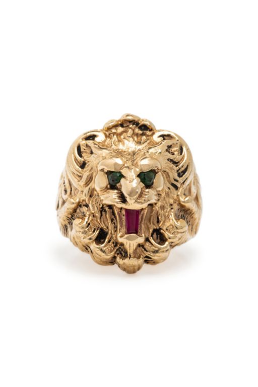 14k Yellow Gold Ruby and Garnet Lion Ring