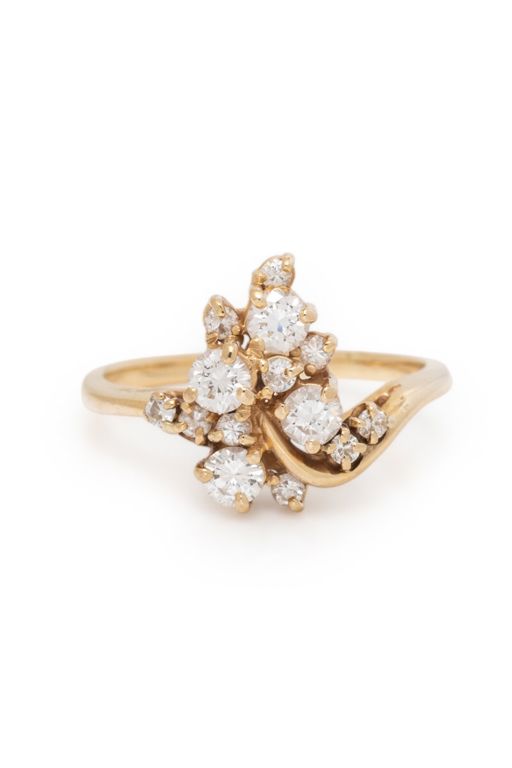 14k Yellow Gold Diamond Foliate Ring