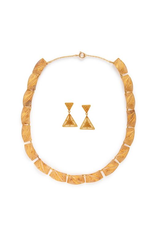 19k Yellow Gold Filigree Jewelry Set